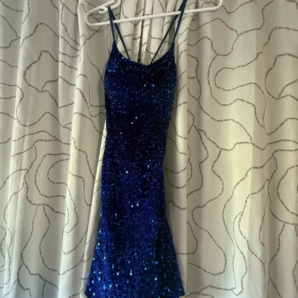 Blue Sequin Mini Dress